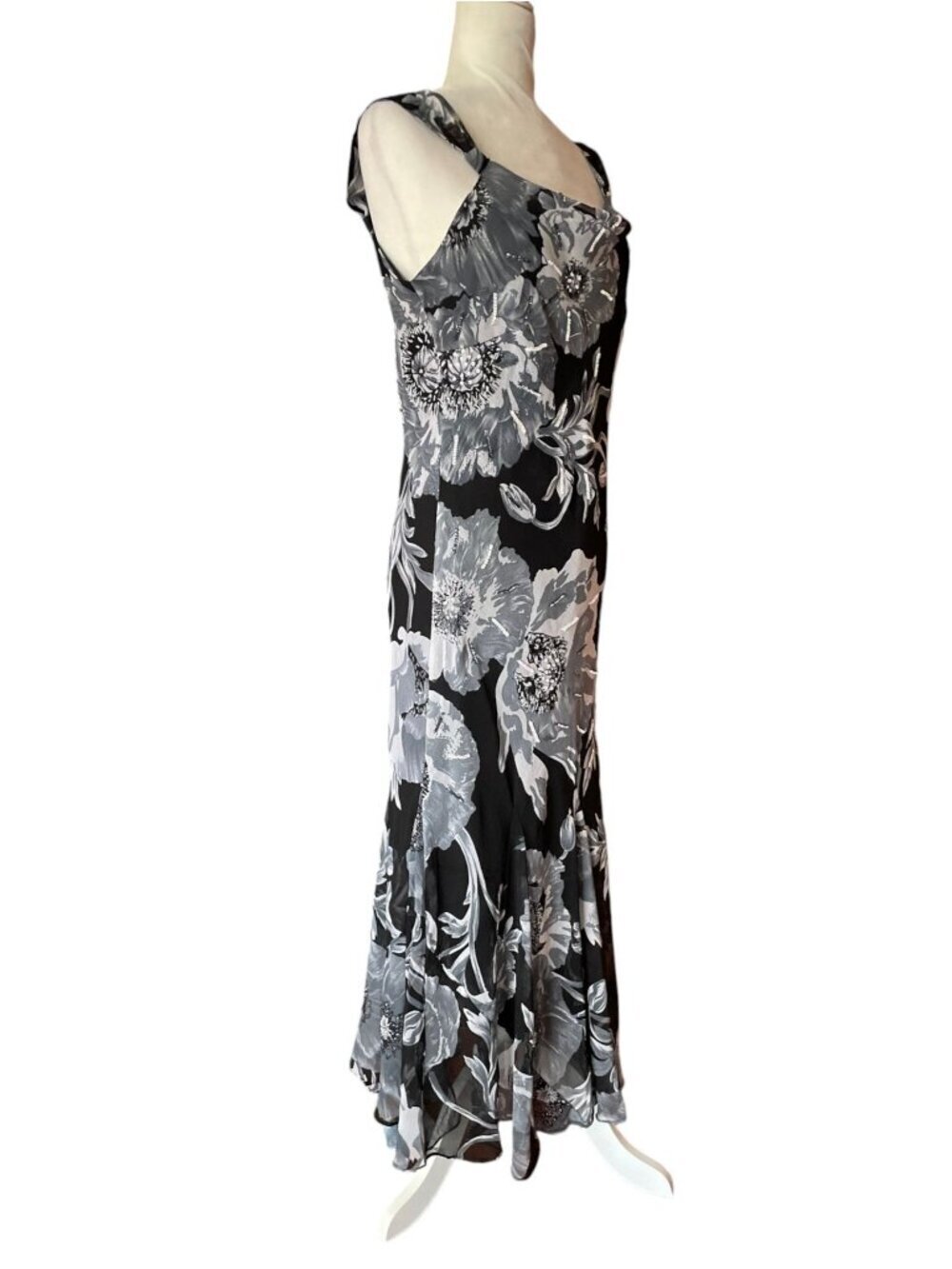 Vintage Midnight Velvet Y2K Fairycore Floral Midi Dress SZ M Black Sequin - Picture 4 of 14